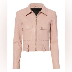 Veda Cropped Boxy 100% Leather Jacket Blush Small